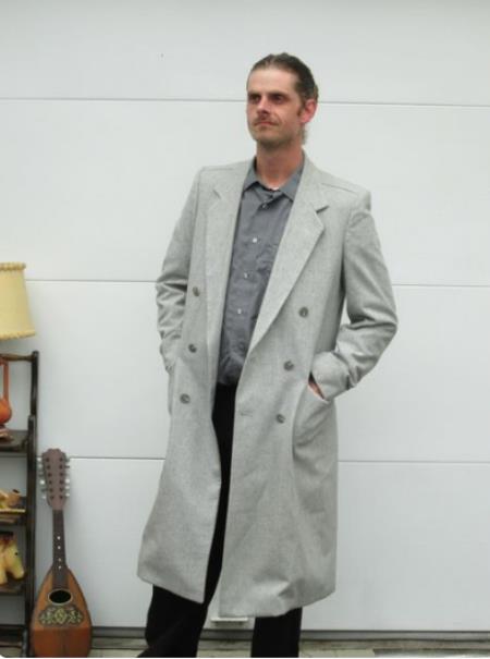 Men's Light Grey Double Breasted Overcoat Long Men's Dress Topcoat -  Winter coat