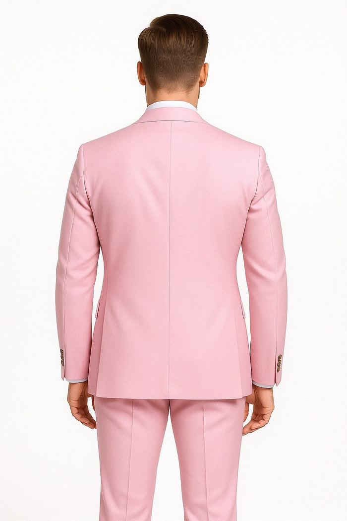 Mens Light Pink Double-Breasted Suit with Gold Buttons – 2-Piece Slim Fit Set - Image 2