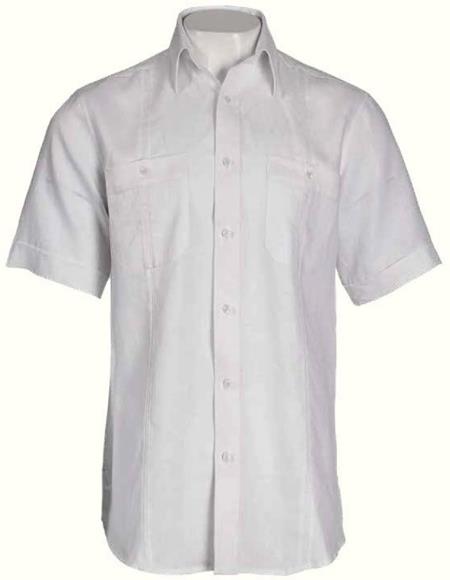 Men's Linen 2-Pocket Short Sleeve Dress Shirt