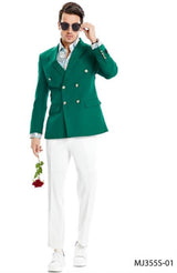 Mens Linen Blazer - Double Breasted Linen Sport Coat Green