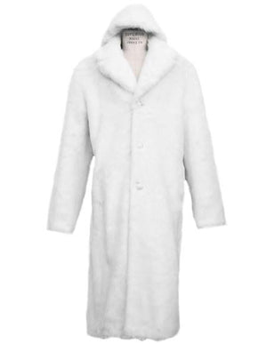 Men's Long Length Faux Fur Coat Full Length Overcoat ~ Long Men's Dress Topcoat - Winter coat + Arctic White