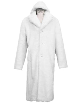 Men's Long Length Faux Fur Coat Full Length Overcoat ~ Long Men's Dress Topcoat - Winter coat + Arctic White