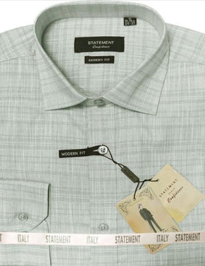 Mens Long Sleeve 100% Cotton Shirt - Light Texture - Green