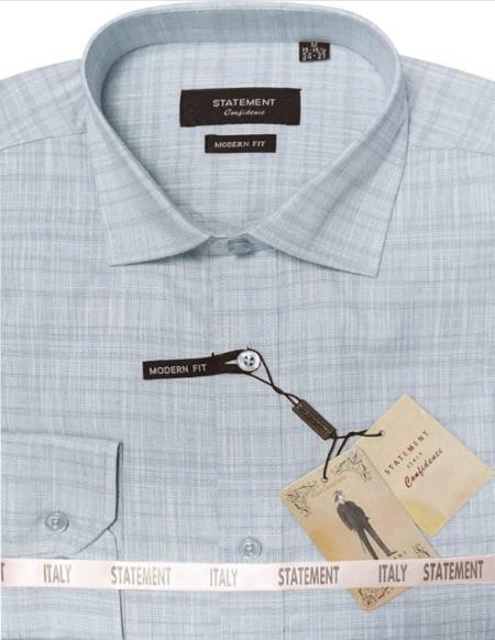 Mens Long Sleeve 100% Cotton Shirt - Light Texture - Turquoise