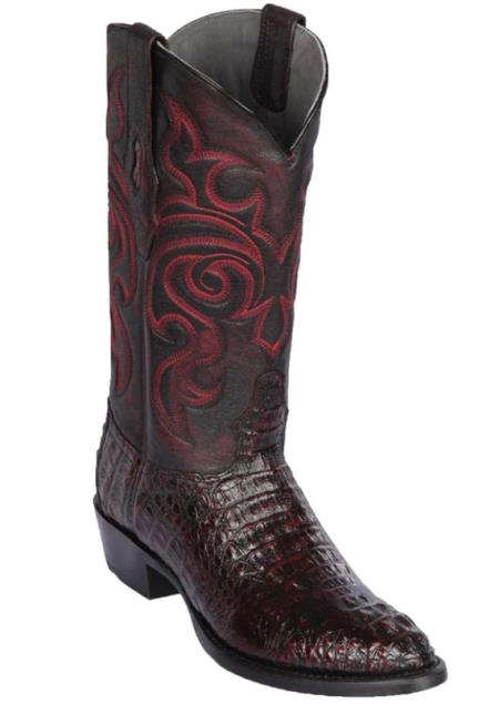 Los Altos Black Cherry Caiman Hornback Square Toe Boots main image 0