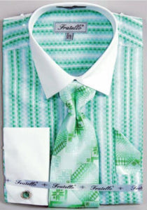 Mint Jacquard Two Tone French Cuff Men's Dress Shirt