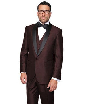Men's Modern Fit 1 Button Shawl Lapel Dark Brown Dinner Jacket