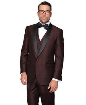 Men's Modern Fit 1 Button Shawl Lapel Dark Brown Dinner Jacket