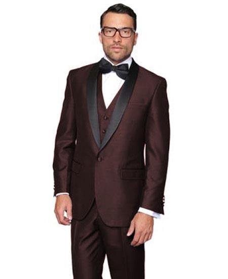 Men's Modern Fit 1 Button Shawl Lapel Dark Brown Dinner Jacket