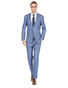 Braveman Men's Modern Fit Light Blue Plaid Suit