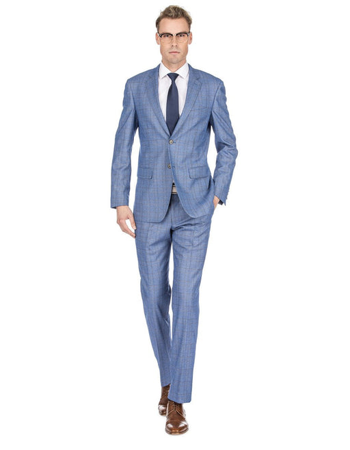 Braveman Men's Modern Fit Light Blue Plaid Suit