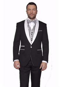Men's Two Toned Lapel Modern Fit Suits Fully Lined Tuxedo Suit Capblack