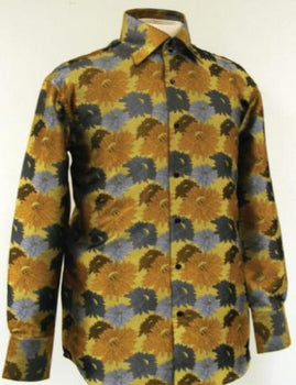 Cotton Fabric Fancy Polyester Shirt With Button Cuff Mustard For Men's Night Club Outfit guys Wear For Men Clothing Fashion