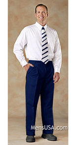 Mens Pleated Pants / Slacks Plus White Shirt & Matching Tie Navy Blue unhemmed unfinished bottom