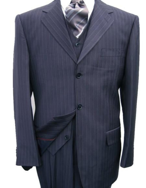 Navy Blue Pinstripe Vested 3 ~ Three Piece Suit Super 120's Extra Fine Poly~Rayon Available in 2 buttons only