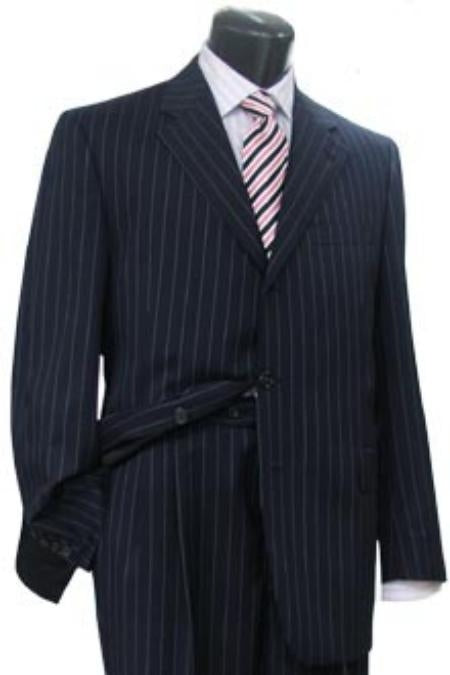 Three Buttons Style Suit Men'S Dark Navy Blue Suit For Men Pinstripe Light Weight Conservative Premier Quality Italian Fabric Dress Suit
