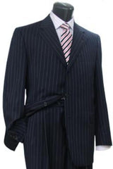 Three Buttons Style Suit Men'S Dark Navy Blue Suit For Men Pinstripe Light Weight Conservative Premier Quality Italian Fabric Dress Suit