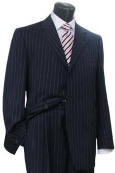Three Buttons Style Suit Men'S Dark Navy Blue Suit For Men Pinstripe Light Weight Conservative Premier Quality Italian Fabric Dress Suit