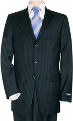 Three Buttons Small Dark Navy Blue Pinstripe Super 140'S Man Suit 3 Buttons Style