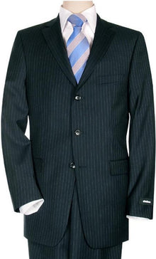 Three Buttons Small Dark Navy Blue Pinstripe Super 140'S Man Suit 3 Buttons Style