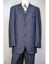 Men's Dark navy blue Suit For Men brass & faux leather accents denim 3pc zoot suit