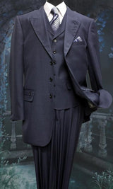 Mens Three Piece Suit - Vested Suit Mens Dark Navy One Besom Breast Pocket Fashion Suit