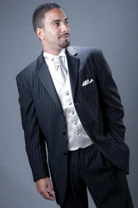 Bold Blck Pinstriped With Statin Lapel Tuxedo Suit Available in 2 or 3 buttons 7 days delivery