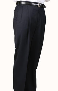 Navy Somerset Double-Pleated Slacks / Dress Pants Trouser Unhemmed Unfinished Bottom