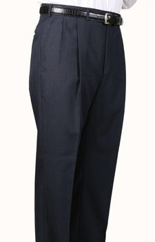 45% Worsted Wool Navy Somerset Double-Pleated Slacks / Dress Pants Trouser Unhemmed Unfinished Bottom