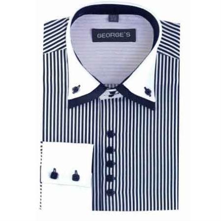 two tone dress shirts Navy Standard Cuff Long Sleeve White Collar Two Toned Contrast Two Ton —  MensUSA
