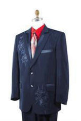 Men's Dark Navy Poly Woven Rhinestone Entertainer Suit