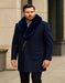 Mens Navy Wool Overcoat with Royal Blue Faux Fur Shawl Collar Cashmere Carcoat