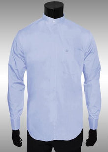 Nehru Collarless Baby Blue Light Medium Fabric Men's Dress Shirt