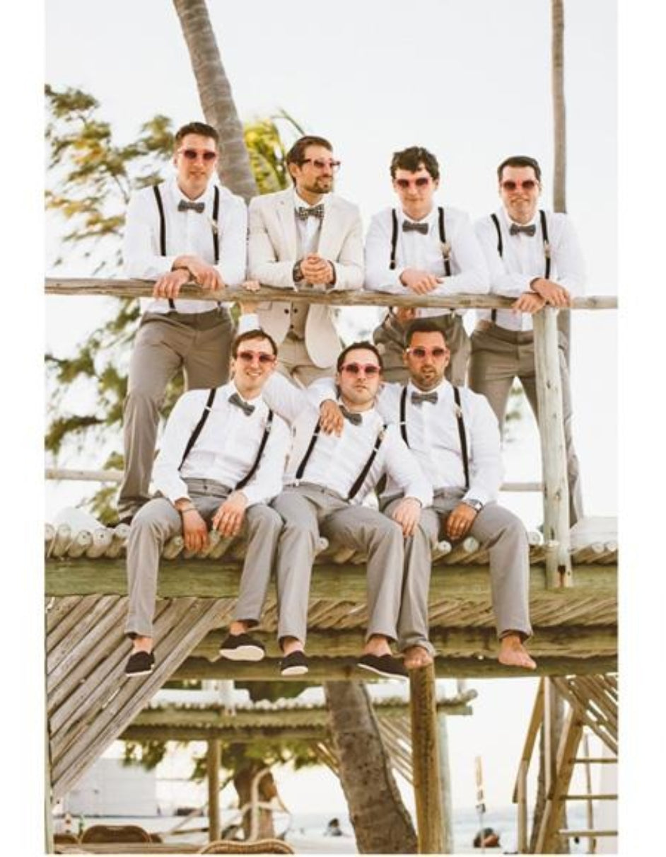 Men's Off-White Flap Two Pockets Beach Wedding Attire Suits