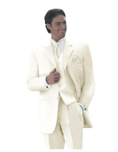 OFF White 3 Piece Men's Vested Super Extra Fine Smooth Side Vented Fabric Suit - Three Piece Suit