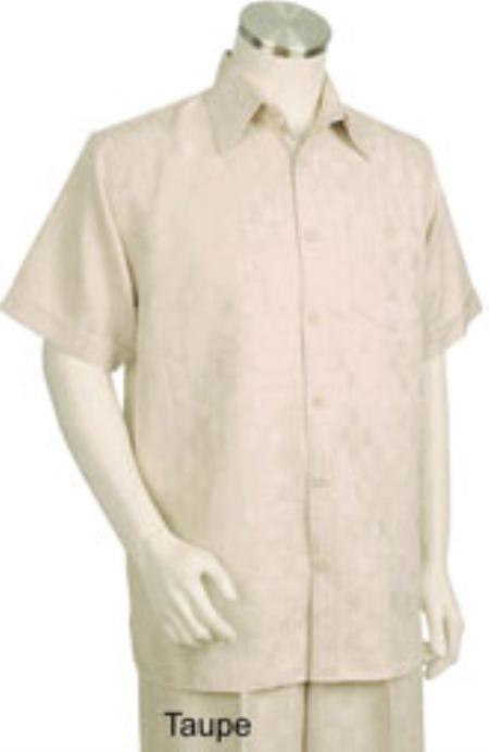 Men's Button Closure Short Sleeve Straight Cut Mens Walking Outfit Suit