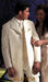 Ivory/OffWhite Vested 35.5\ Length Coat  Self Top Collar Self Flap Pockets Seven