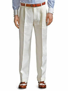 Ivory ~ Cream ~ Off White Pleated Dress Pant For Men unhemmed unfinished bottom