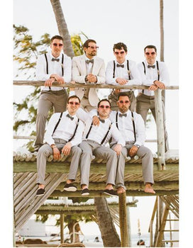 Men's Off-White Flap Two Pockets Beach Wedding Attire Suit