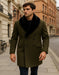 Mens Olive Green Wool Overcoat with Black Faux Fur Shawl Collar – Double Breasted Winter Coat