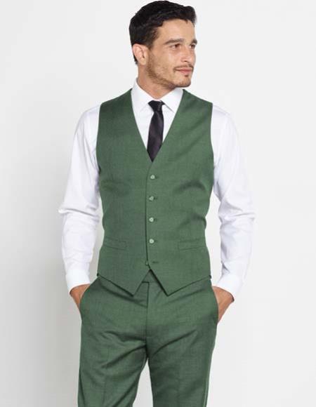 Mens Light Olive Green Vest Matching Solid Dress Pants Set — MensUSA