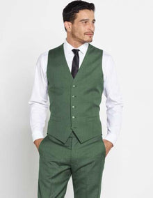 Mens Light Olive Green Vest + Matching Solid Dress Pants Set