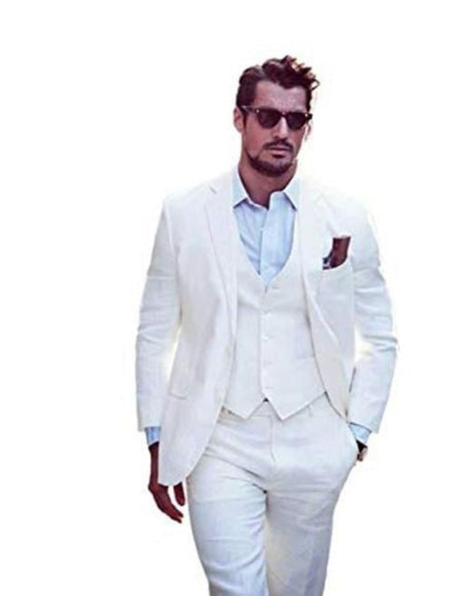 Men's One Button Beach Wedding Attire Suit White