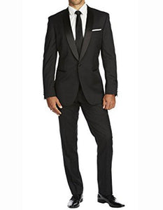 Men'S One Button Slim Fit Solid Black Side Vents Tuxedo Suits With Shawl Lapel