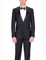 Authentic Braveman Men's 1 Button  Black Slim Fit Tuxedo Suit With Satin Peak Lapels