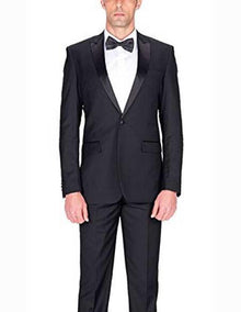 Authentic Braveman Men's 1 Button  Black Slim Fit Tuxedo Suit With Satin Peak Lapels