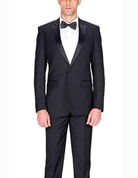 Authentic Braveman Men's 1 Button Black Slim Fit Tuxedo Suit With Satin Peak Lapels