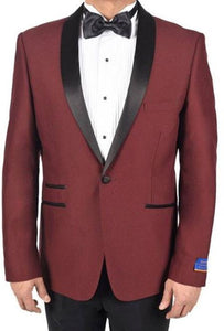 Mens Burgundy ~ Wine ~ Maroon Color 1 Button Tuxedo Solid Pattern Viscose Blend Dinner Jacket Burgundy Tuxedo