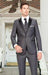 Men's Dark Gray Sharkskin Slim Fit 1 Button Satin Peak Lapel Vested Tuxedo