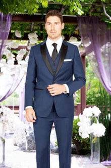 Men's Blue Slim Fit 1 Button Satin Peak Lapel Tuxedo